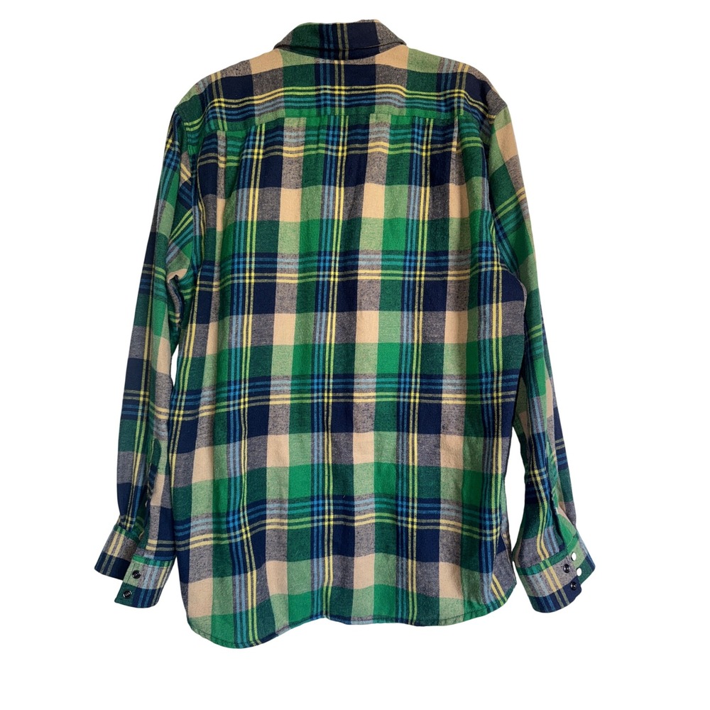 PASHARTUK Mens Large Plaid Long Sleeve Snap Front Western Shirt Green Blue Tan - Picture 10 of 10